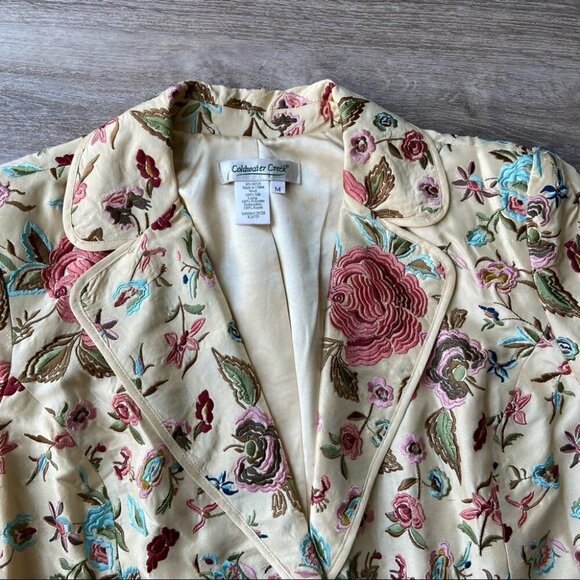 Vintage Coldwater  Creek Silk Floral Embroidery Blazer - Picture 7 of 16